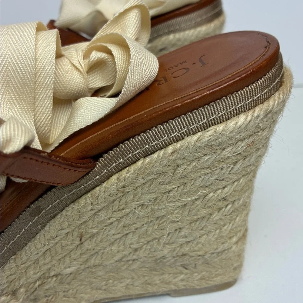 J.Crew Italian Leather Wedge Espadrilles Shoes Ballerina Straps 7 Vacation NWOB